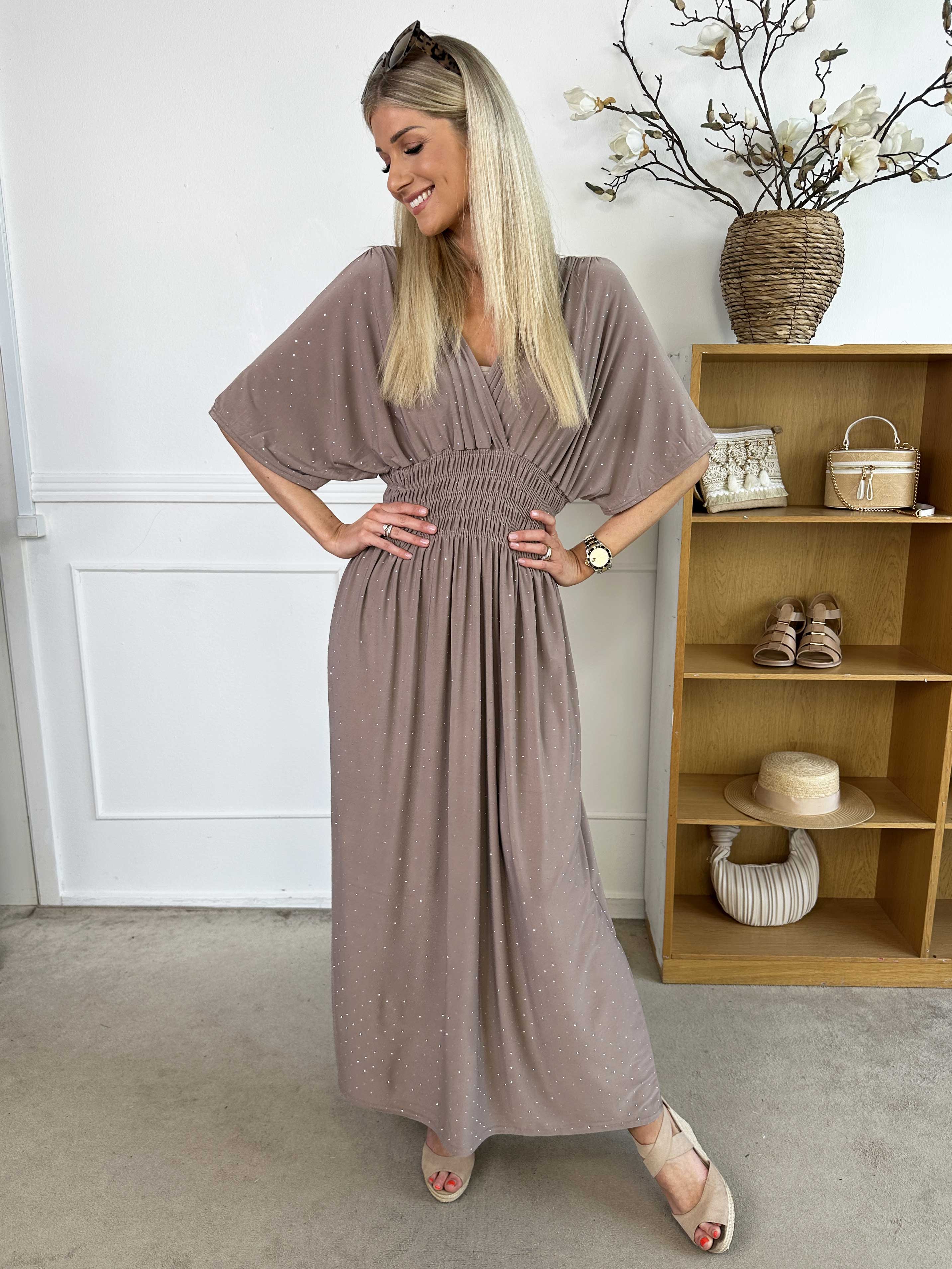 Pams Crystal - Lang elastisk kjole med similisten